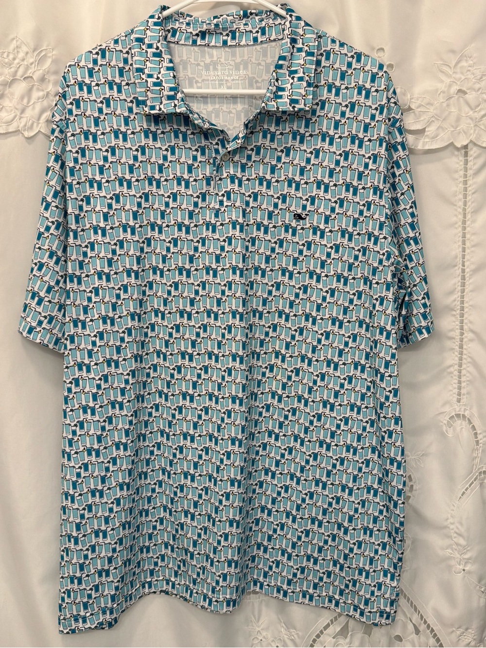 Vineyard Vines Men’s Teal & White Patterned performance Polo
